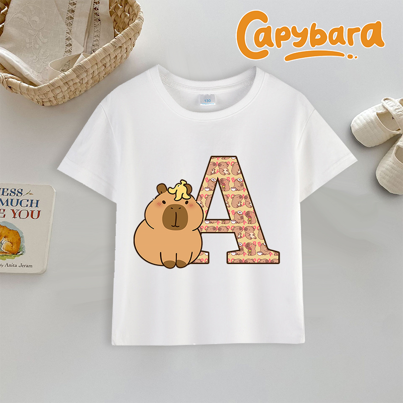 Anime Girl Merchandise - Capybara T-shirt Letter A-Z Print Tops