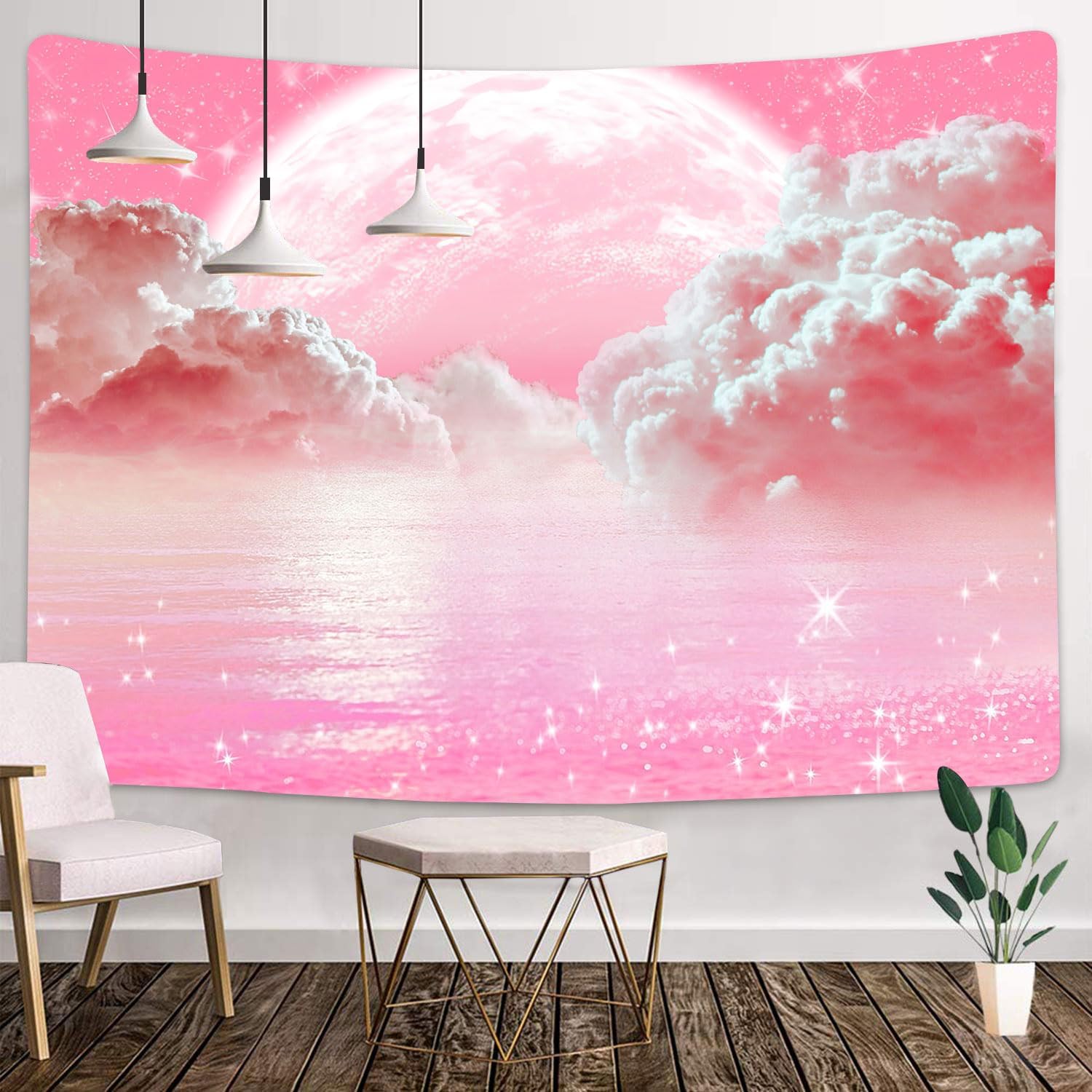 Pink Clouds Sky Tapestry Ocean - Wall Scroll Tapestry recension och pris