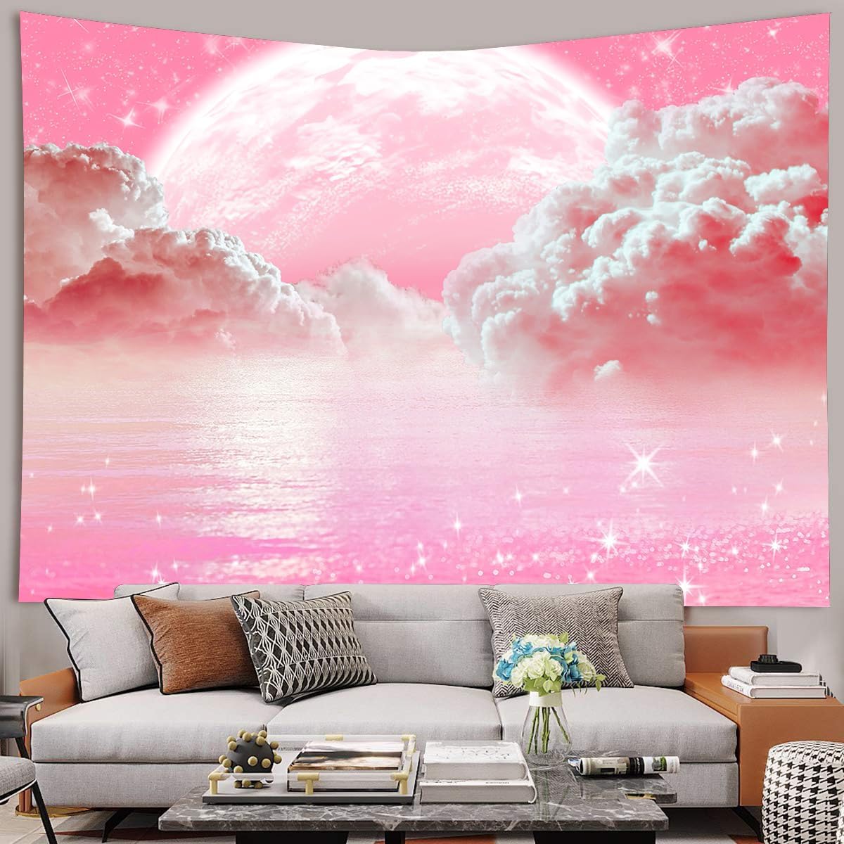 Pink Clouds Sky Tapestry Ocean - Wall Scroll Tapestry recension och pris