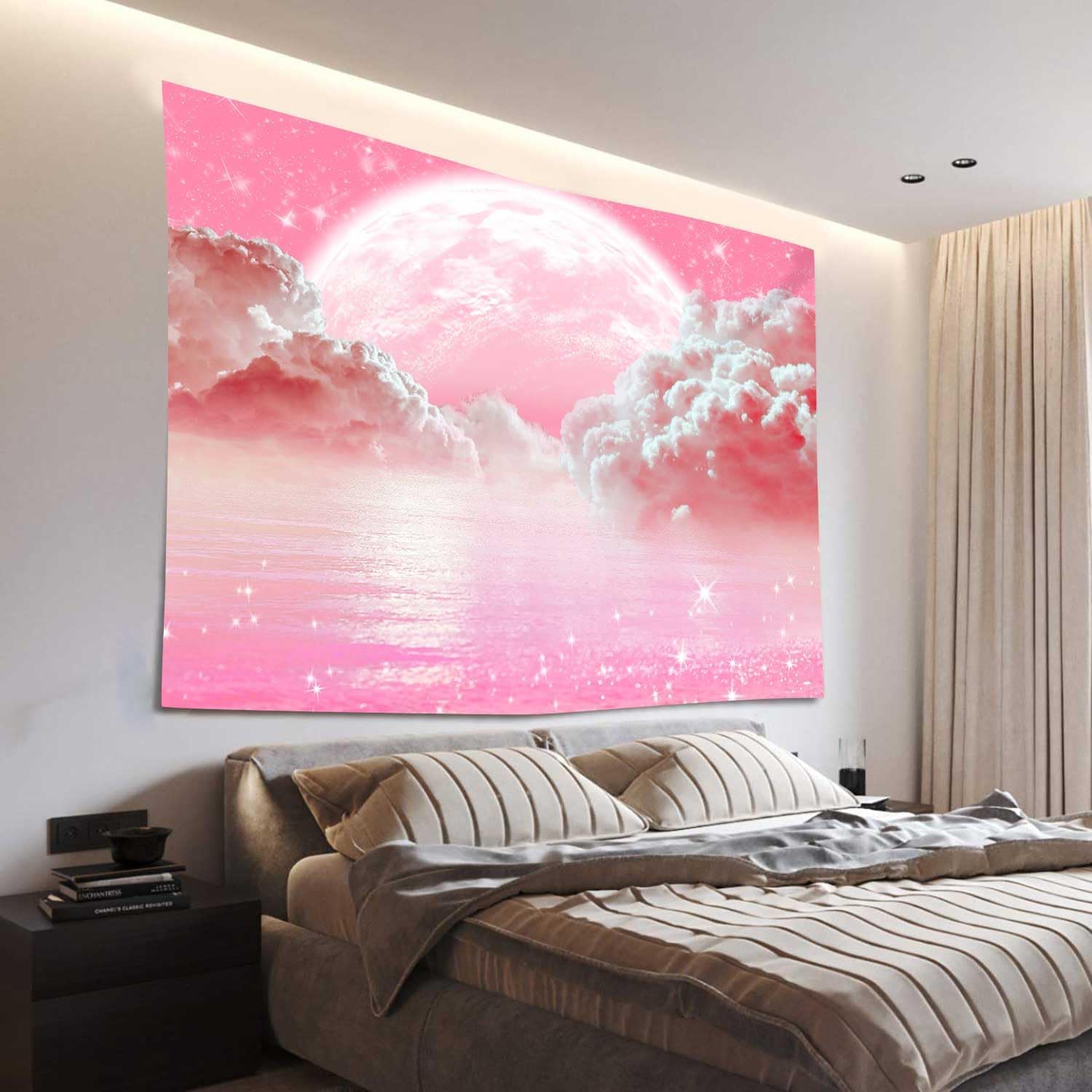 Pink Clouds Sky Tapestry Ocean - Wall Scroll Tapestry recension och pris
